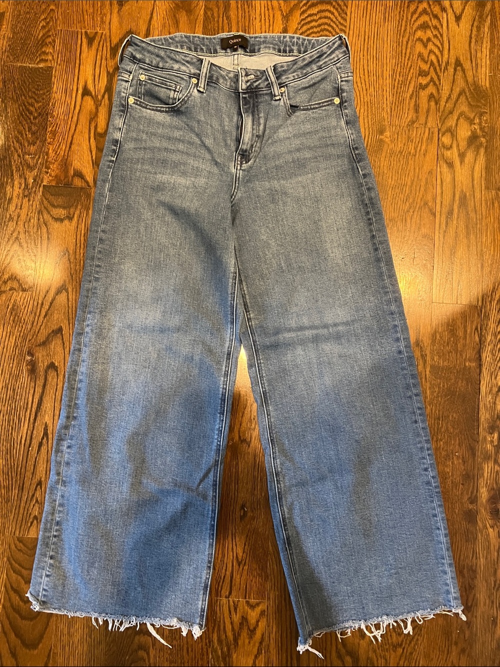 Quince Wide-Leg Frayed Hem Jeans - Light Blue